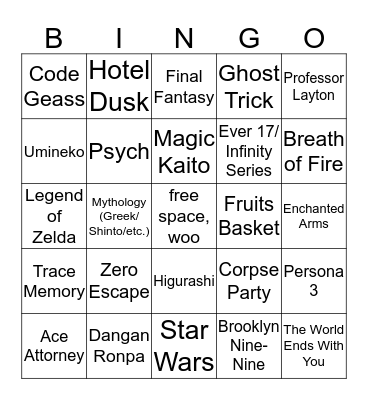 fandom bingo Card