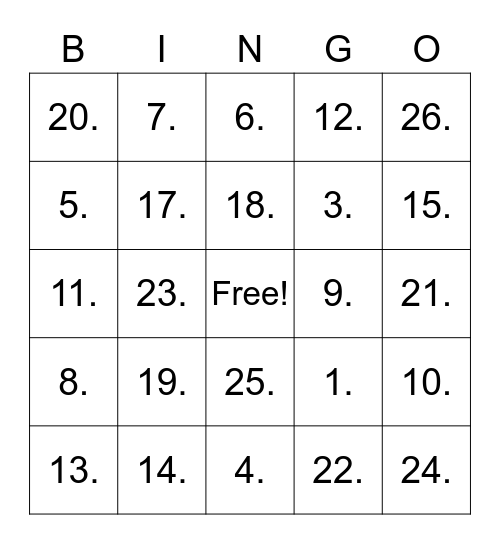 Subordinating Conjunction Bingo Card