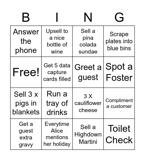 Sunday Bingo Card