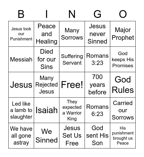 God Provided the Savior Bingo Card