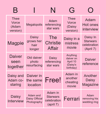 ♡ Daiver 2023 Bingo ♡ Bingo Card