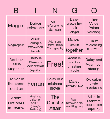 ♡ Daiver 2023 Bingo ♡ Bingo Card