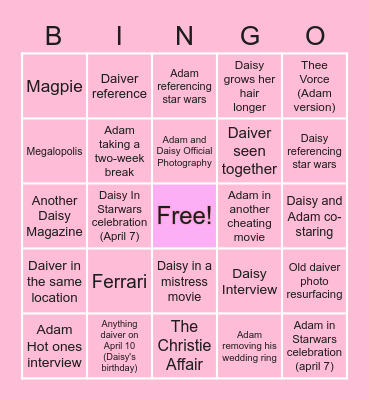 ♡ Daiver 2023 Bingo ♡ Bingo Card