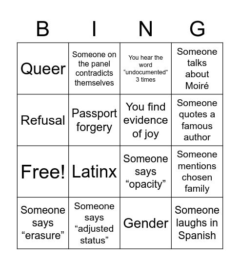 ~ELIGIBLE/ILLEGIBLE~ Bingo Card
