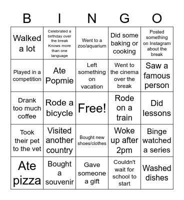 G9 Back-to-School Bingo Card