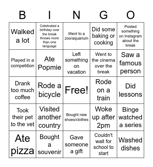 G9 Back-to-School Bingo Card