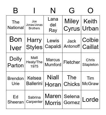 Eras Tour Surprise Guest Bingo Card