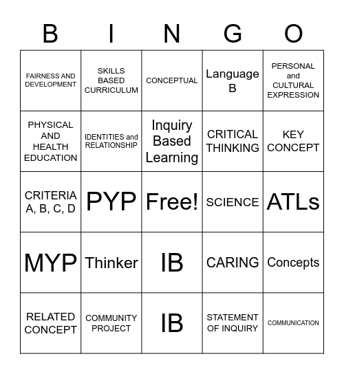 MYP Bingo Card