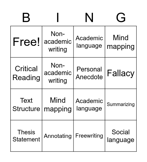 EAPP Bingo Card