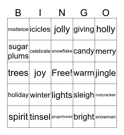 Winter Holidays Bingo Card