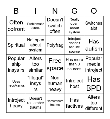 System fakeclaiming bingo Card