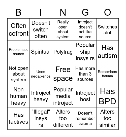 System fakeclaiming bingo Card