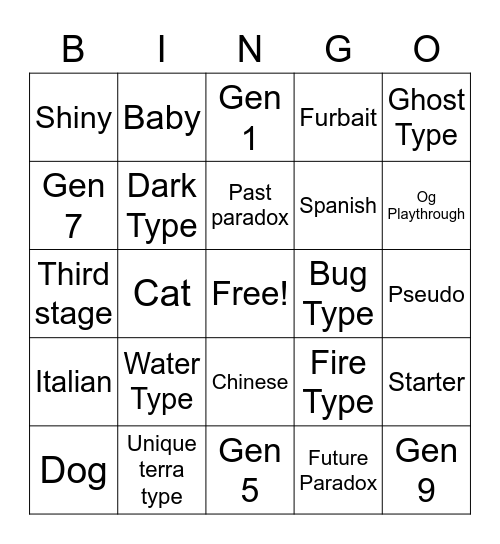 Untitled Bingo Card