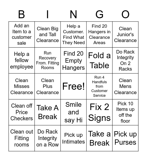 Kohls Bingo Card