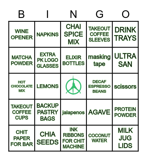 PURE KITCHEN Bingo Card