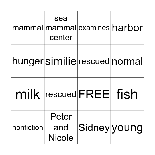 2.2.2 Harbor Seal Pup Bingo Card