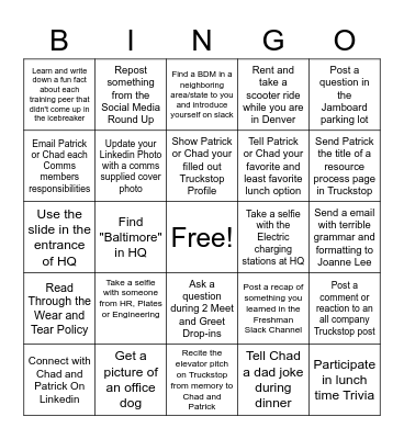 Onboarding Bingo Card