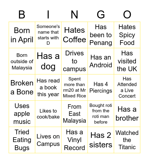 The Hit List Bingo Card