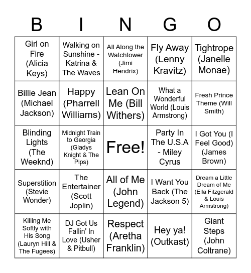 Black History Month Music Bingo! Bingo Card