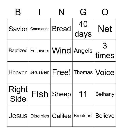 Jesus Goes Back to Heaven Bingo Card