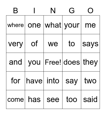 Fundations Trick Words Units 2-9 Bingo Card