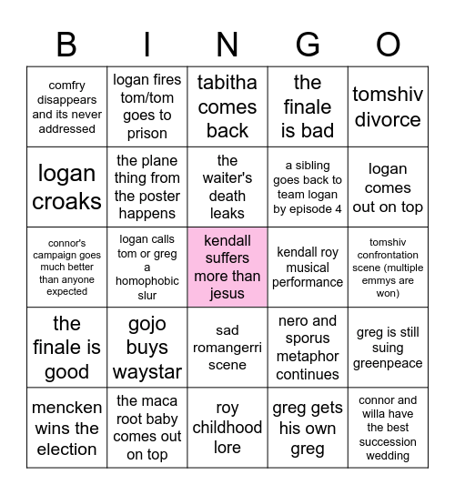 Succession 4 Bingo Card