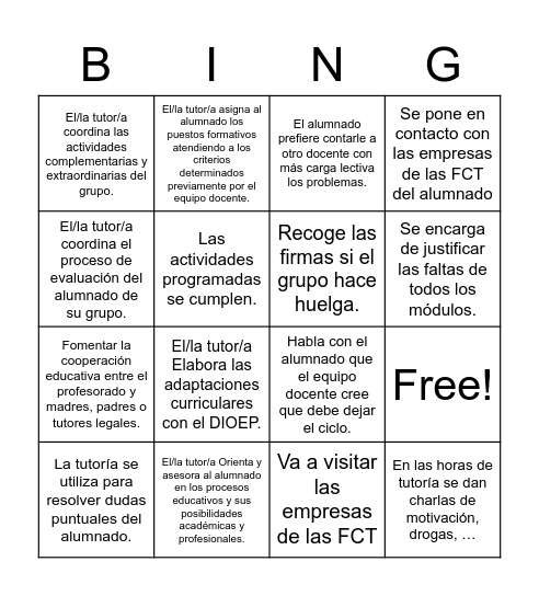 BIngo tutoria Bingo Card
