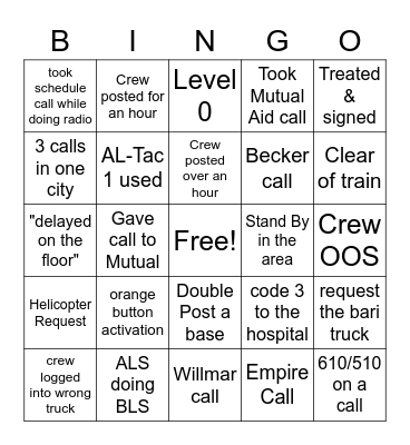 ALS Radio Bingo Card
