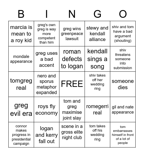 Succession S4 Bingo! Bingo Card