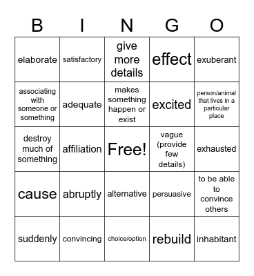 Unit 6 - Vocabulary Terms Bingo Card