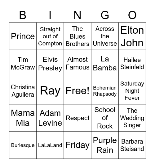 Musicians in Movies Bingo Card