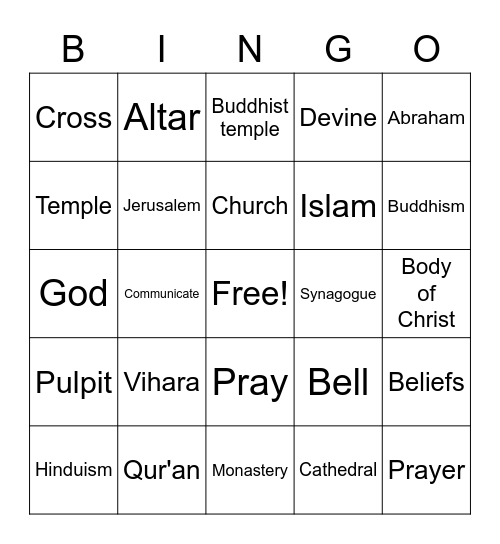 Sacred buildings Bingo Card