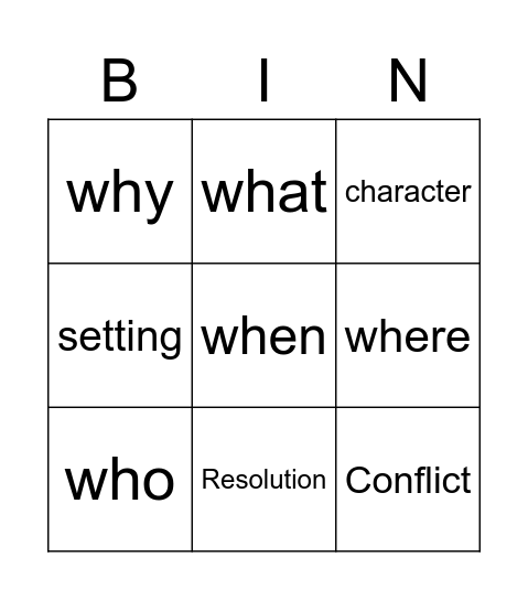 Story Elements Bingo Card