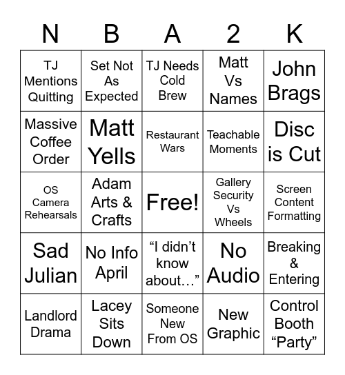 Monday, March 27, 2023 Bingo Card