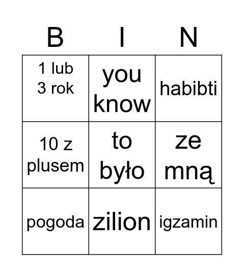 pnja Bingo Card