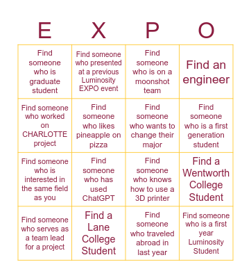 Luminosity EXPO 2023 Bingo Card
