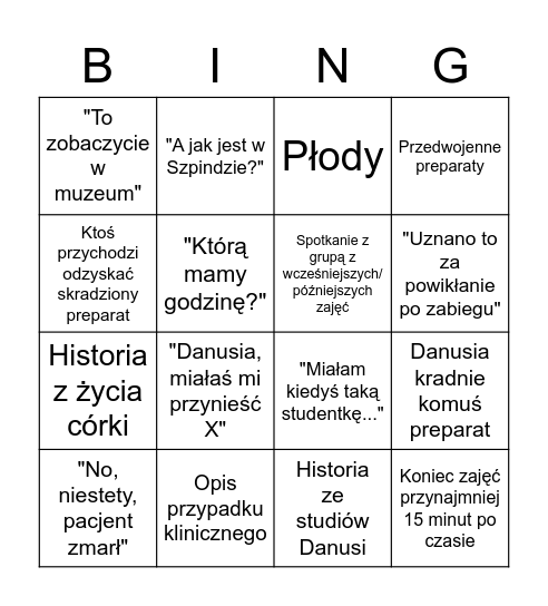 Anatomia z Danusią Bingo Card