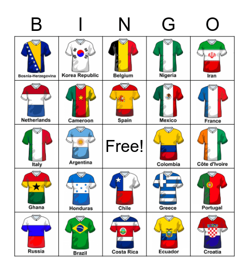 world soccer team football Bingo Card