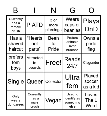LGBTQ bingo Card