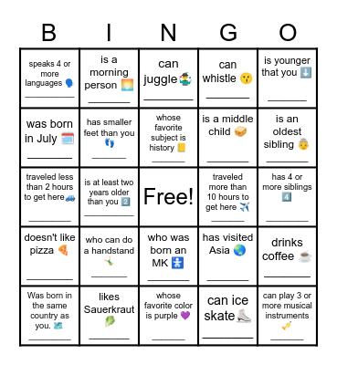 Find Someone Who... Bingo Card