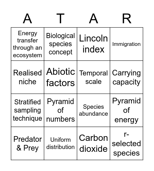 Unit 3 Biology Bingo Card