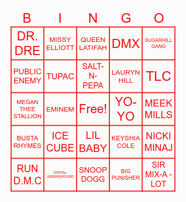 HIP ~ HOP TRAP BINGO Card