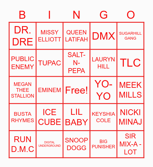 HIP ~ HOP TRAP BINGO Card