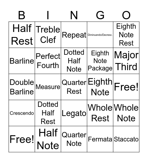 Music Bingo Card