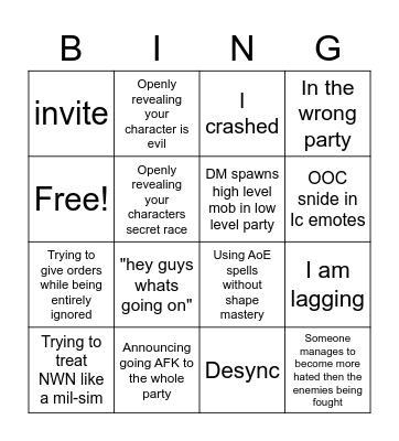 Mass Event Bingo Card