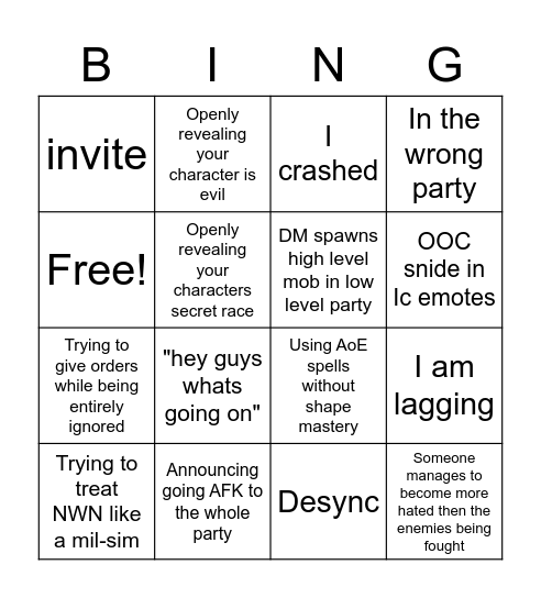 Mass Event Bingo Card