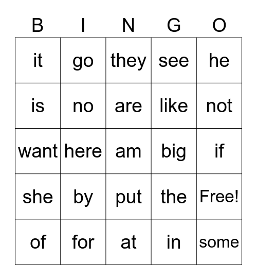 Sight Word Bingo! Bingo Card