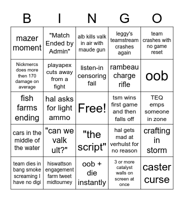 ALGS A vs C Bingo Card