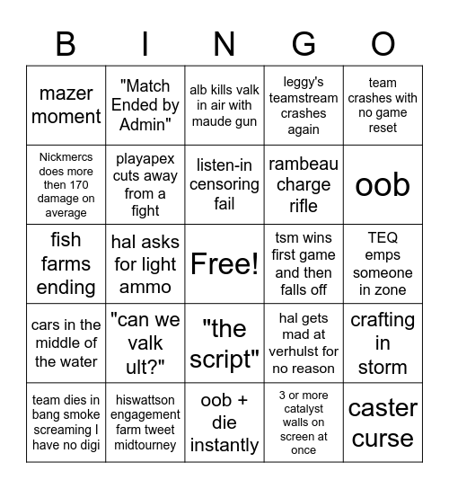 ALGS A vs C Bingo Card