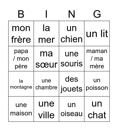 Les Loustics 1 - Vocab Unité 3 (mots) Bingo Card
